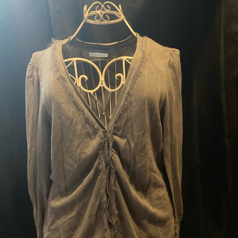 Simply Vera Vera Wang Gray Ruched Tie Front Blouse